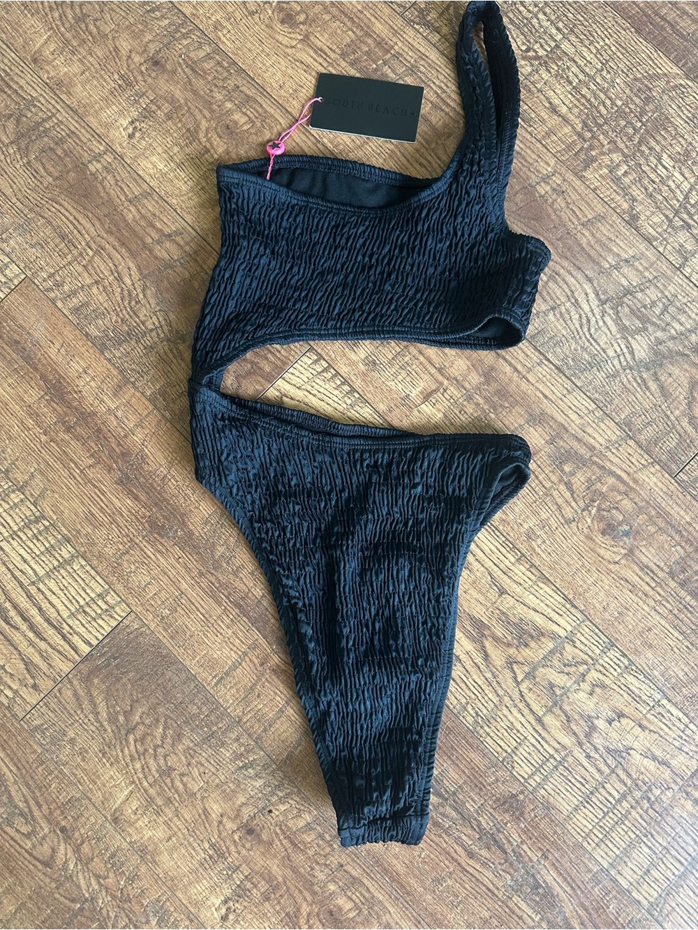 One-Shoulder Black Smocked One-Piece Swimsuit - South Beach